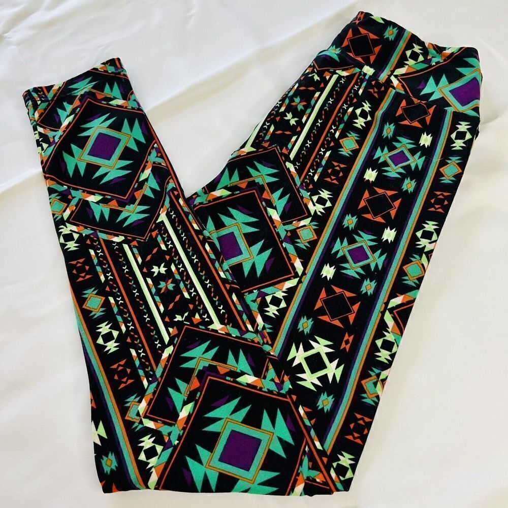 LulaRoe Leggings Aztec Colorful Black Red Purple Blue 0653